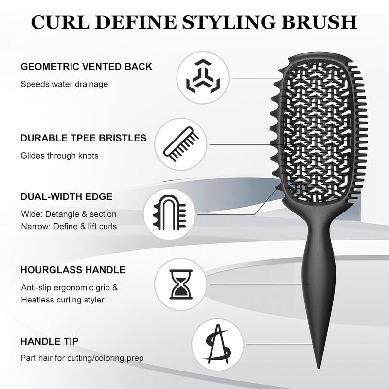 Weldilgit Curl Defining Brush for Thick Coily Hair, Firm-Bristle TPEE Detangling Brush for Coarse 4A–4C Curls, Dual-Sided Wide & Narrow Tooth Brush for Wet & Dry Curl Shaping– Women & Men (2054-Matte Black) - Image 2